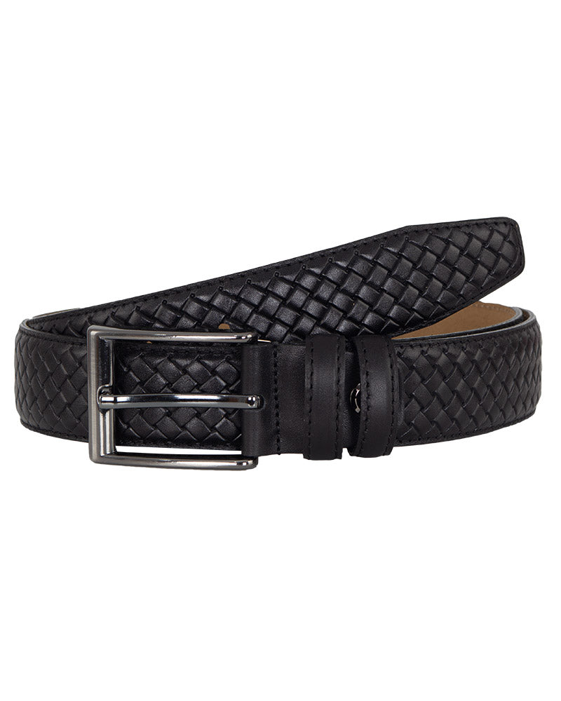 Black Leather Woven Design Belt