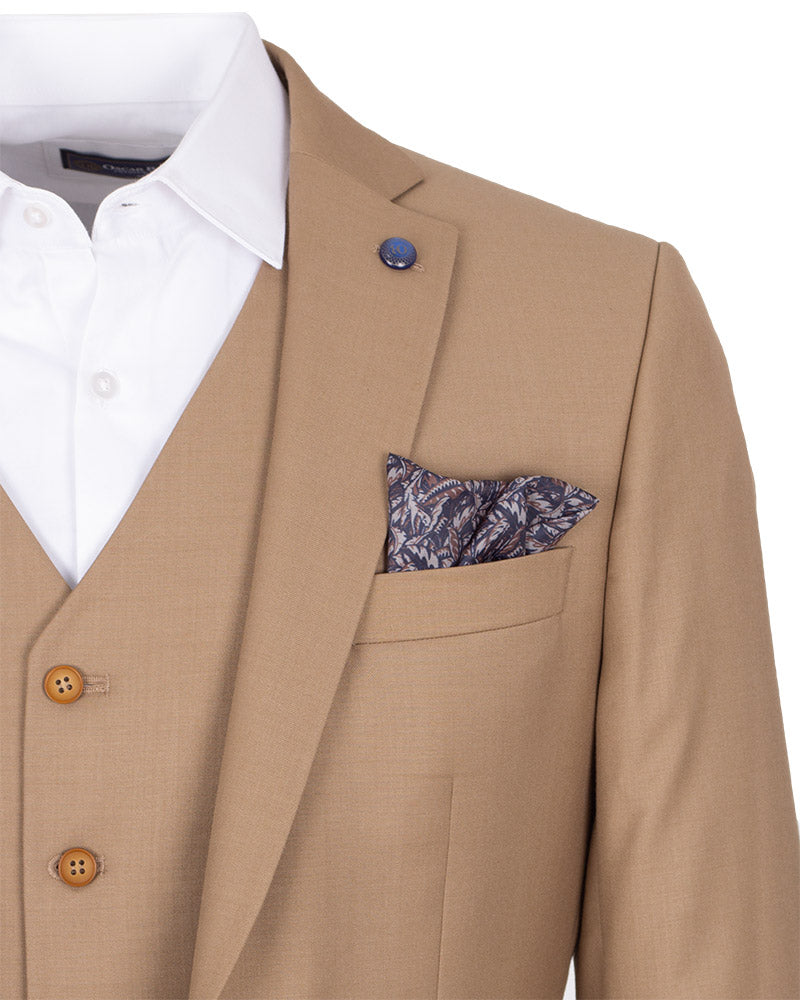 Beige Classic Plain 3 Piece Men's Suit-Makrom