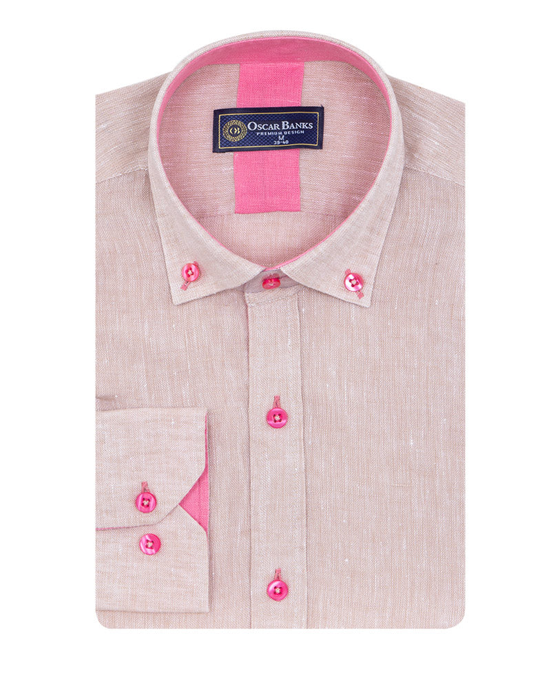 Beige Linen Long Sleeve Shirt-Makrom