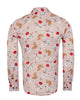 Beige Striped Floral Design Print Shirt-Makrom