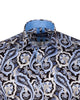 Black & Blue Paisley Print Men's Shirt with Matching Handkerchief-Makrom
