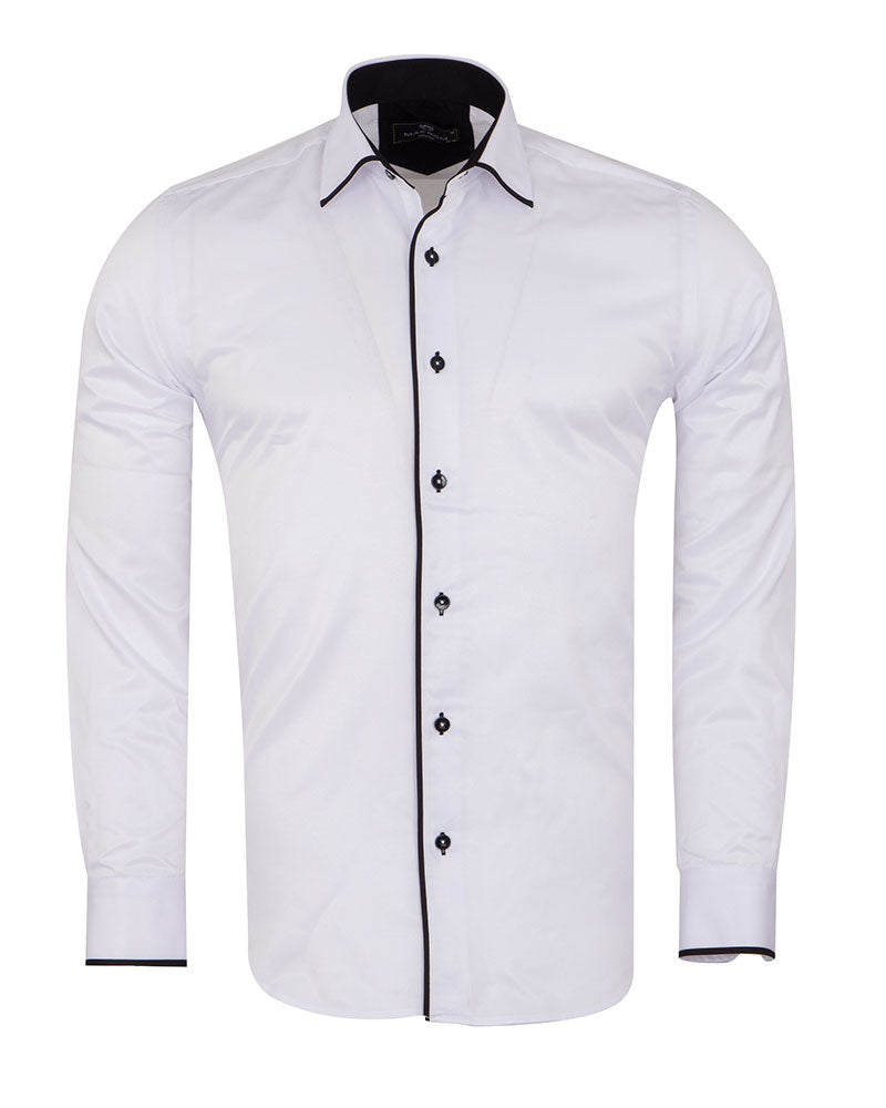 Black Classic Plain Shirt with Collar Tip Design-Makrom