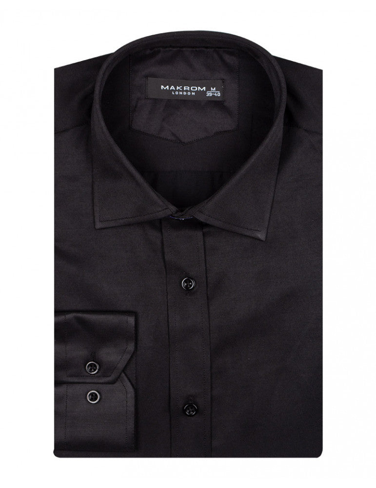 Black Classic Single Cuff Men's Shirt-Makrom