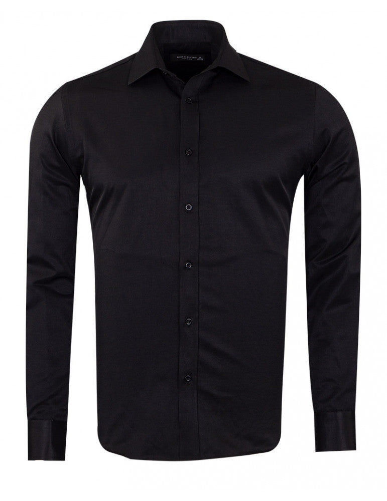 Black Classic Single Cuff Men's Shirt-Makrom