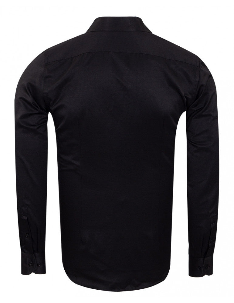 Black Classic Single Cuff Men's Shirt-Makrom
