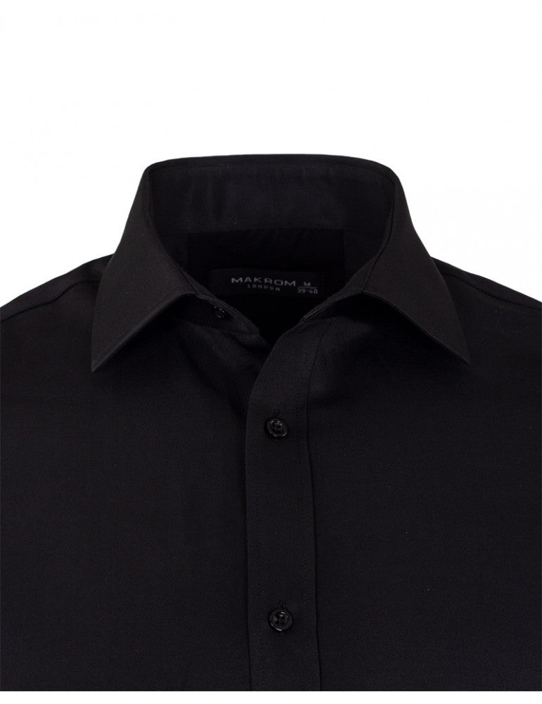 Black Classic Single Cuff Men's Shirt-Makrom