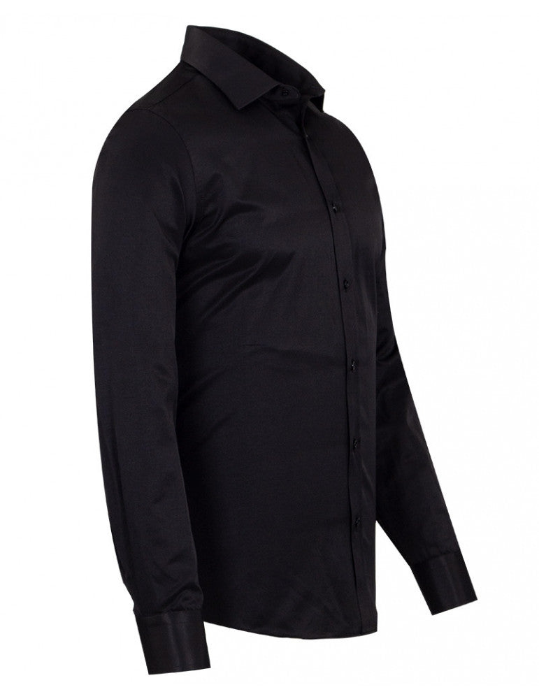 Black Classic Single Cuff Men's Shirt-Makrom
