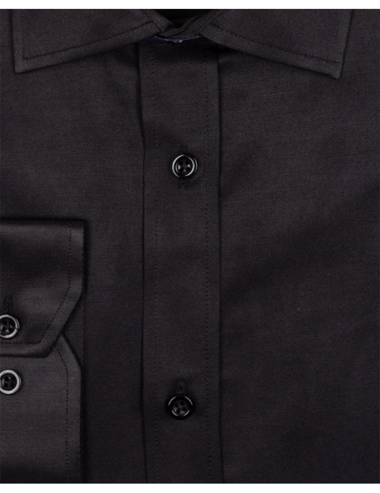 Black Classic Single Cuff Men's Shirt-Makrom