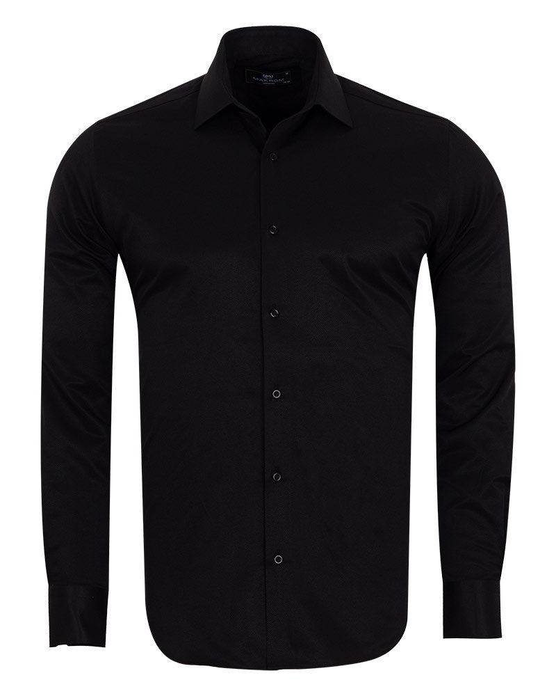Black Classic Twill Single Cuff Shirt-Makrom