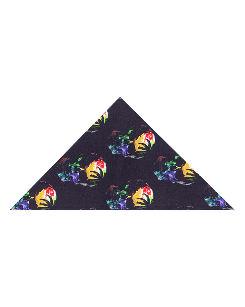 Black Colourful Skull Print Shirt with Matching Handkerchief-Makrom