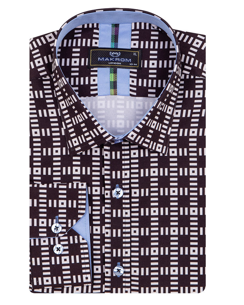 Black Dashed Line Check Print Shirt-Makrom