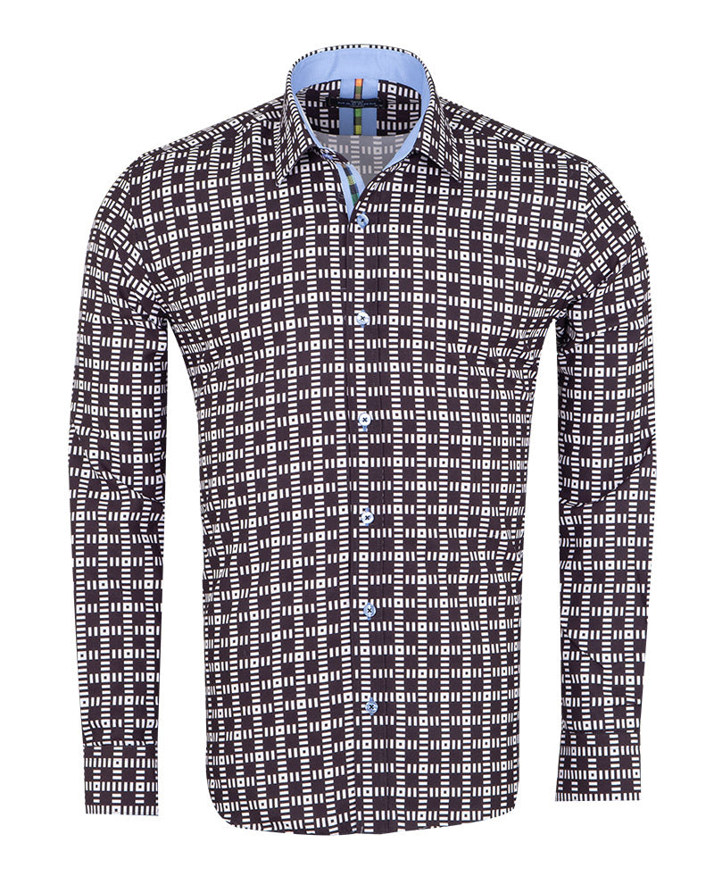 Black Dashed Line Check Print Shirt-Makrom