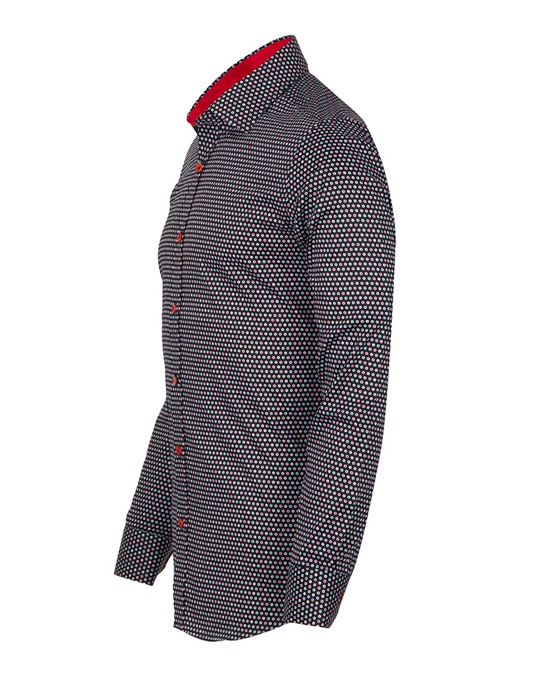 Black Dotted Mosaic Print Shirt with Matching Handkerchief-Makrom