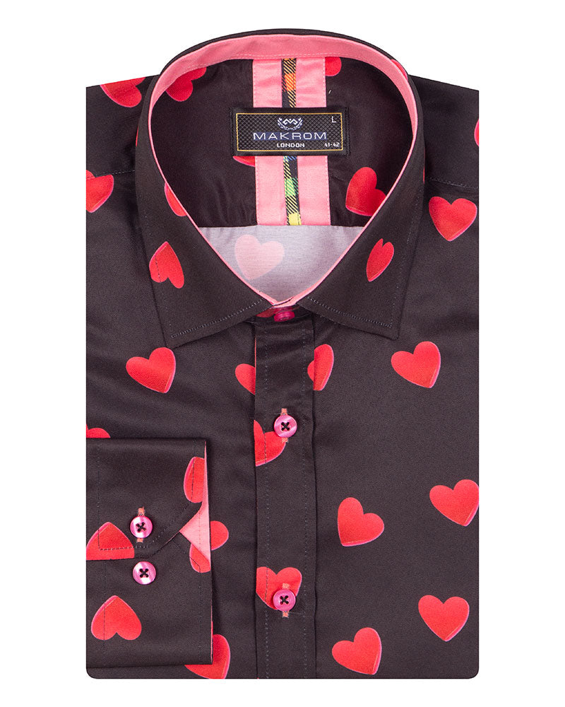 Black Heart Print Shirt-Makrom