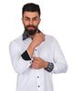 Black Paisley Embroidery Design Collar & Cuff Shirt-Makrom