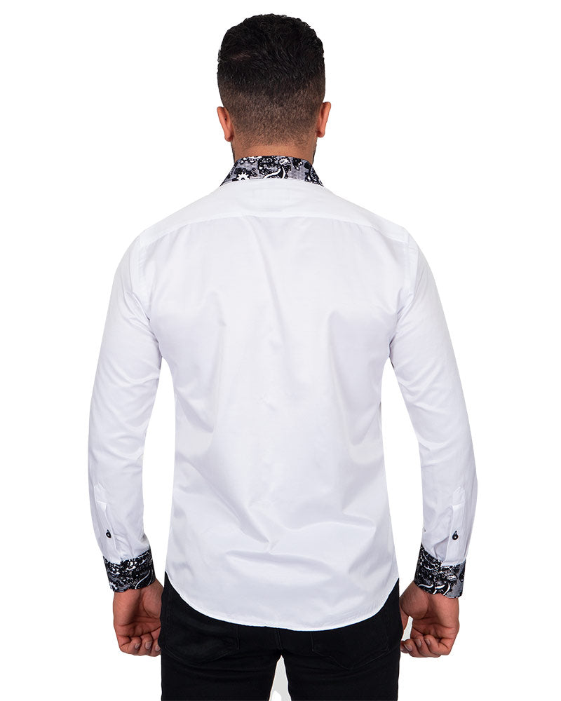 Black Paisley Embroidery Design Collar & Cuff Shirt-Makrom
