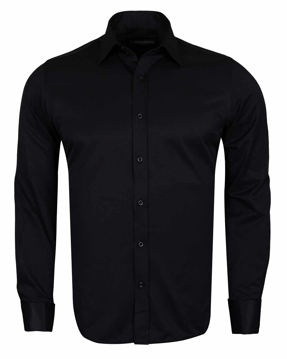 Black Plain Double Cuff Shirt-Makrom