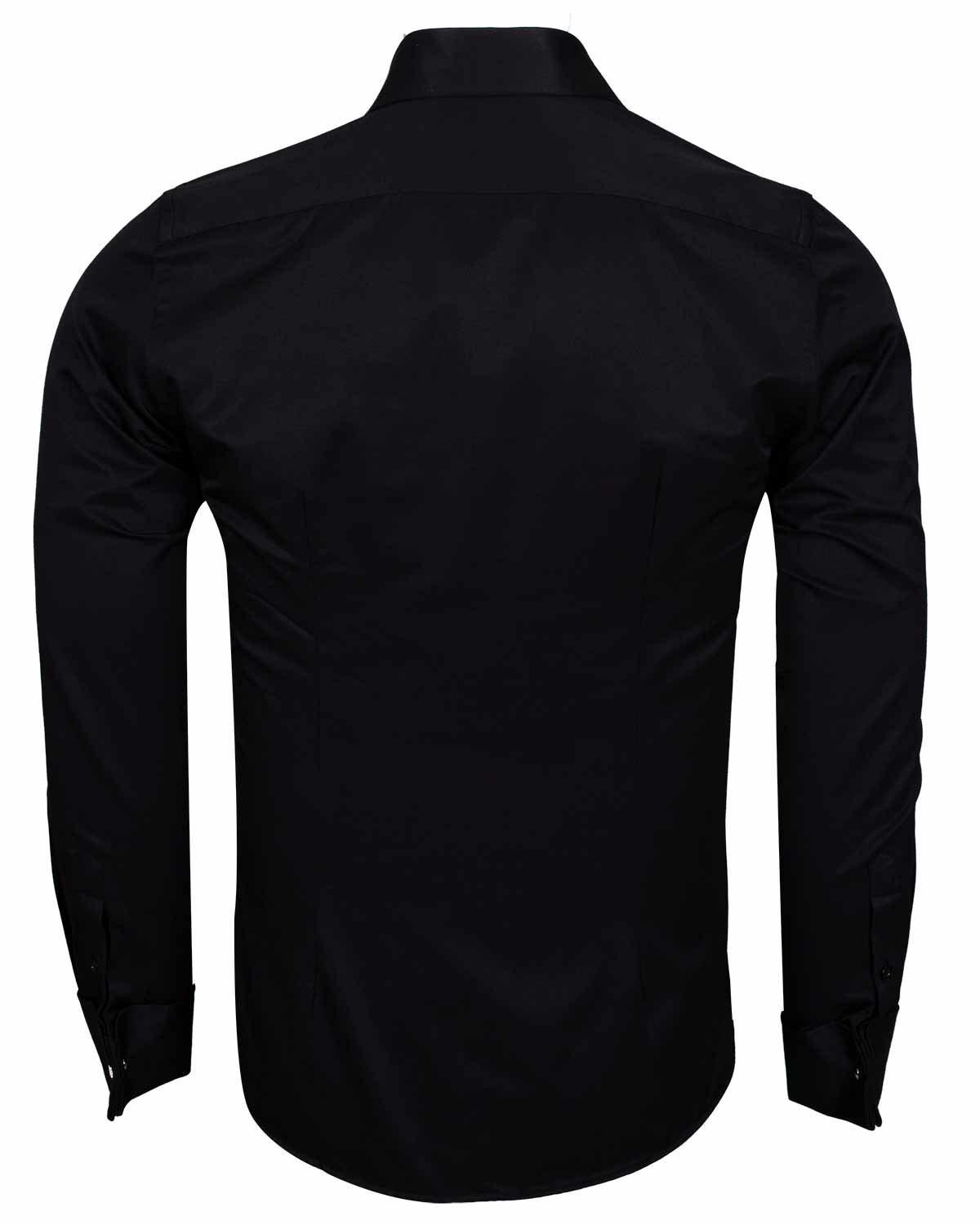 Black Plain Double Cuff Shirt-Makrom