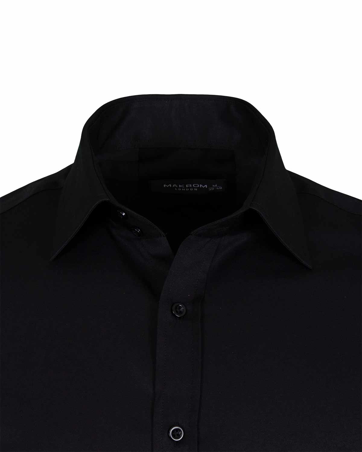 Black Plain Double Cuff Shirt-Makrom