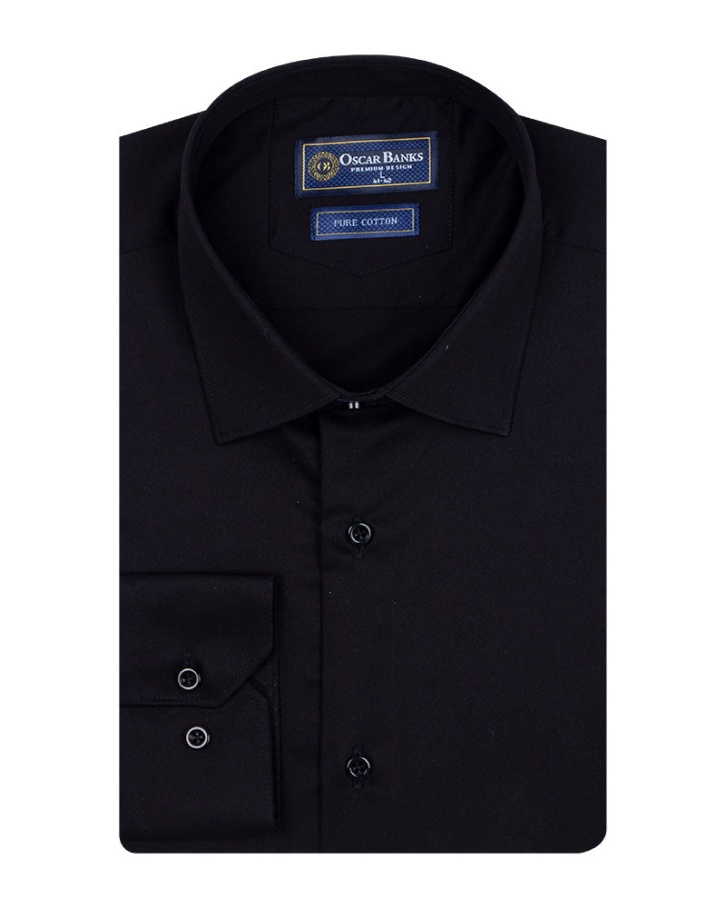 Black Plain Pure Cotton Non Iron Men's Shirt-Makrom