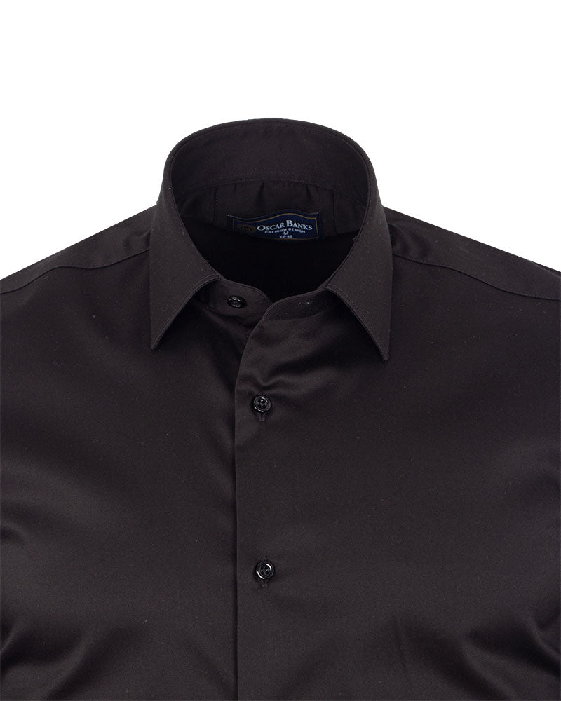 Black Plain Pure Cotton Non Iron Men's Shirt-Makrom