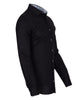 Black Plain Small Collar Shirt With Floral Insert-Makrom