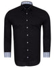 Black Plain Small Collar Shirt With Floral Insert-Makrom
