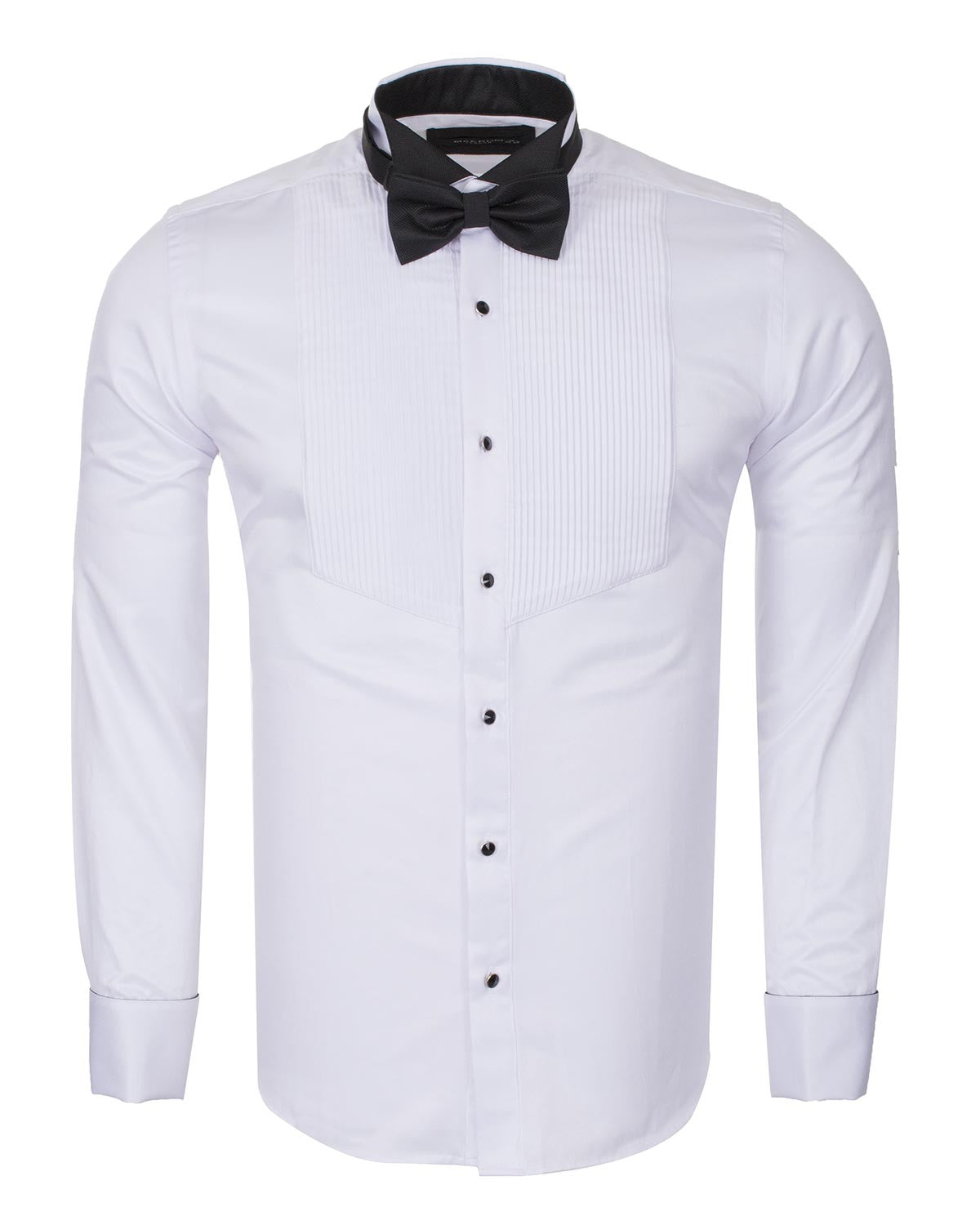 Black Pleated Dress Shirt with Bow Tie-Makrom
