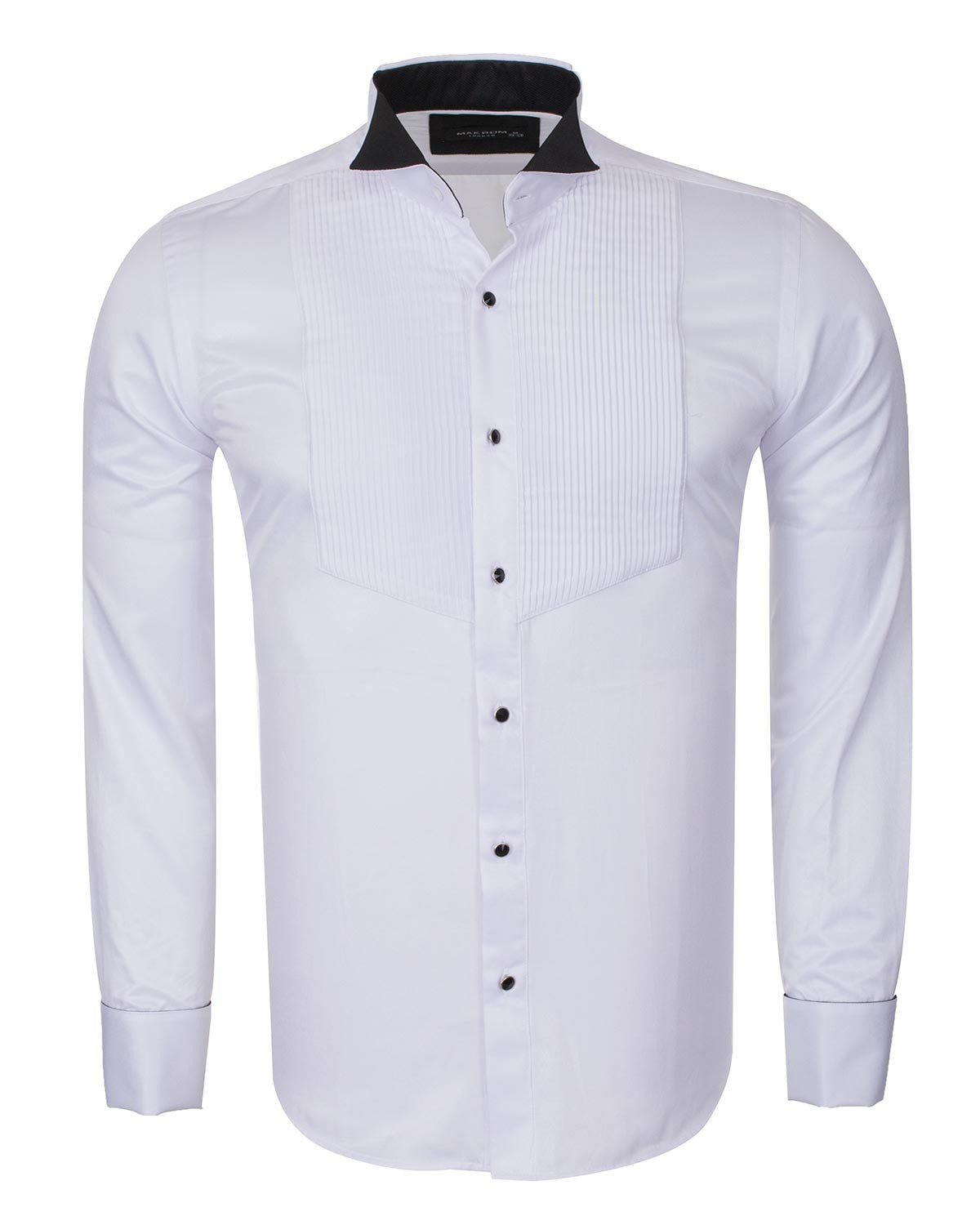 Black Pleated Dress Shirt with Bow Tie-Makrom