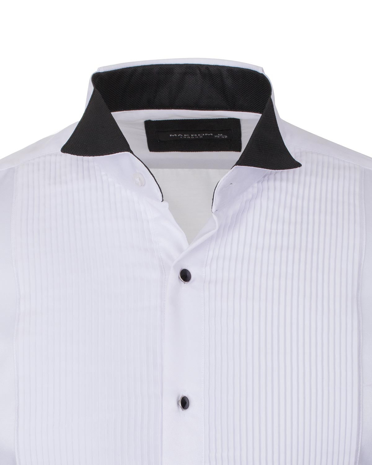 Black Pleated Dress Shirt with Bow Tie-Makrom
