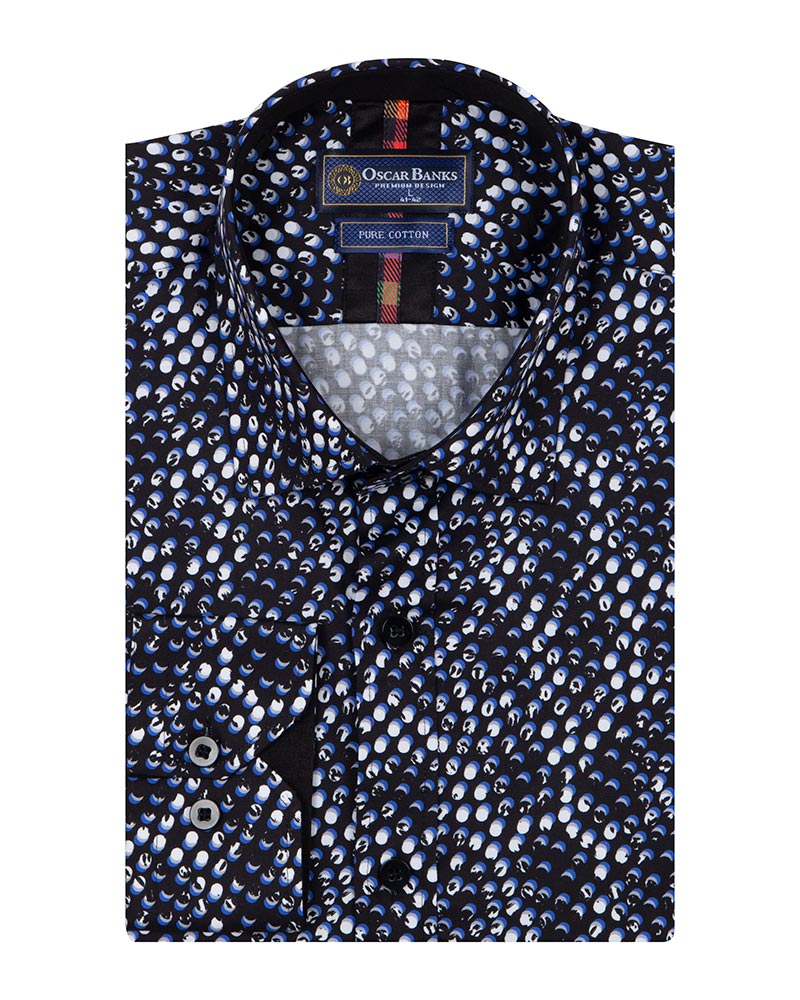 Black Polka Dot Print Shirt with Matching Handkerchief-Makrom