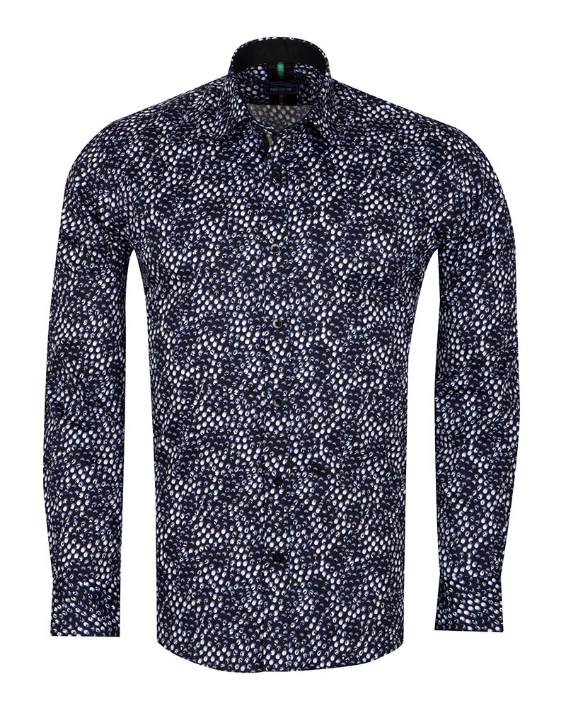 Black Polka Dot Print Shirt with Matching Handkerchief-Makrom