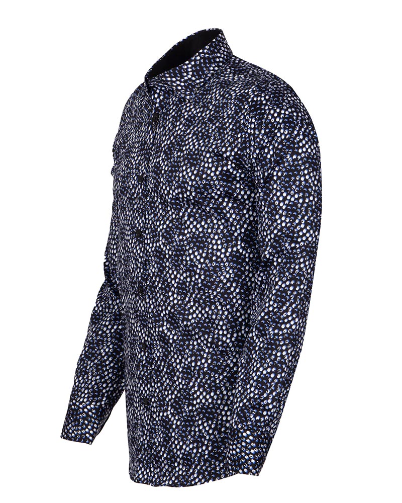 Black Polka Dot Print Shirt with Matching Handkerchief-Makrom