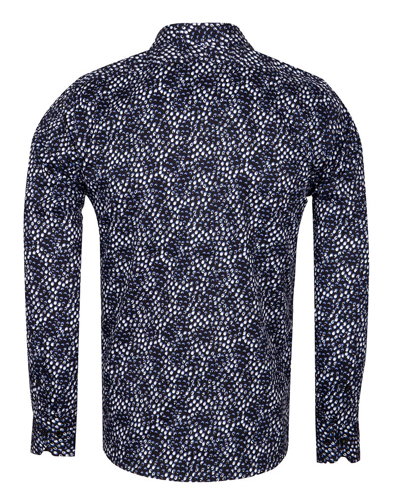 Black Polka Dot Print Shirt with Matching Handkerchief-Makrom
