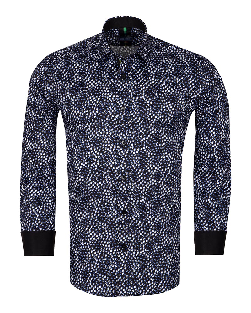 Black Polka Dot Print Shirt with Matching Handkerchief-Makrom