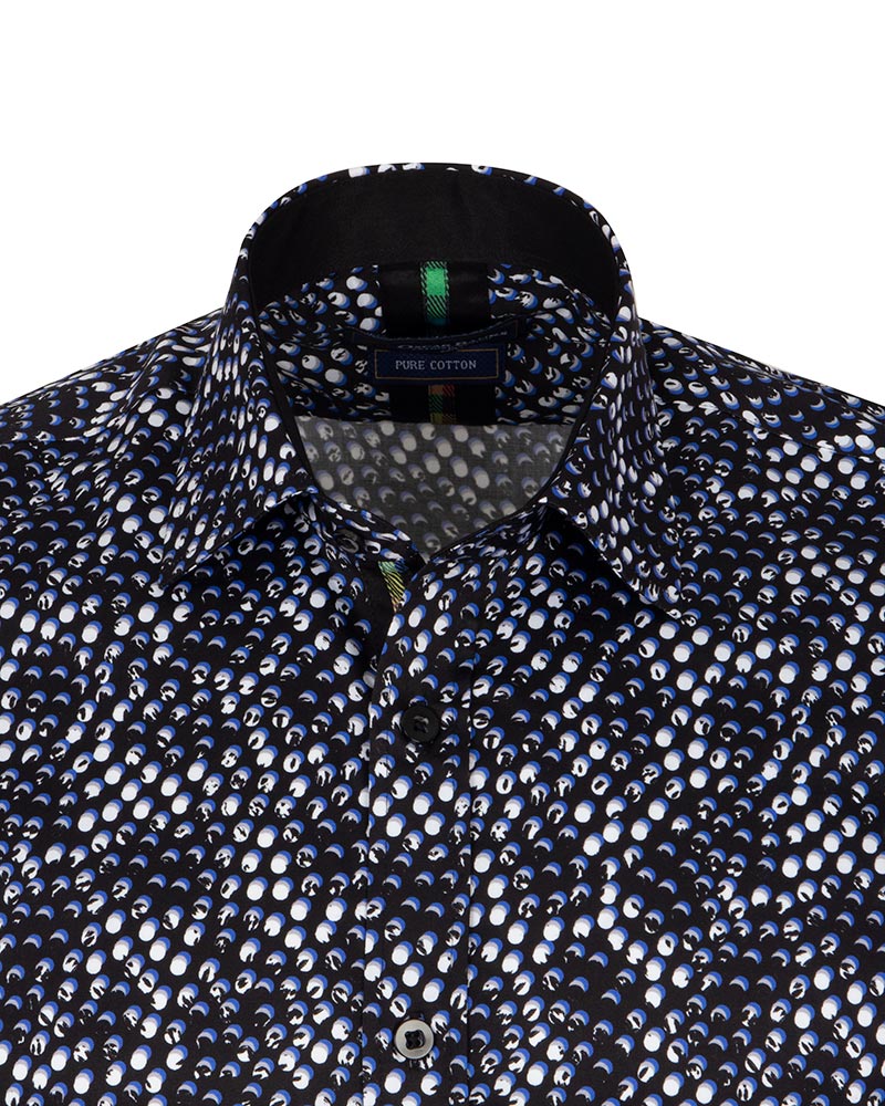 Black Polka Dot Print Shirt with Matching Handkerchief-Makrom