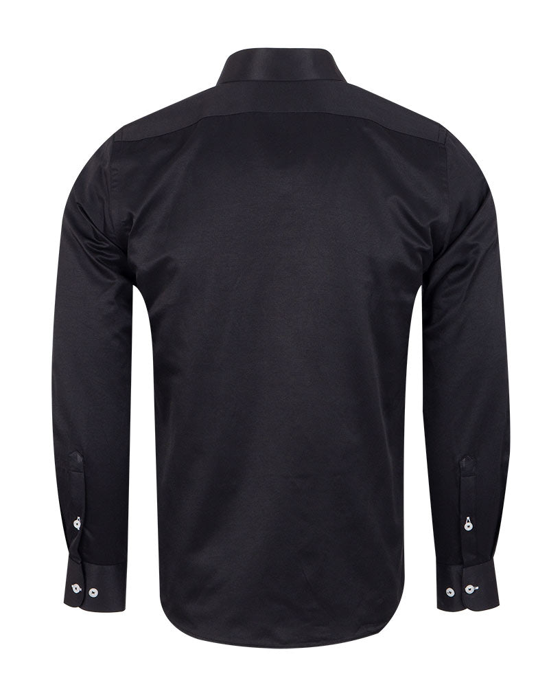 Black Round Collar Pin Shirt-Makrom