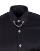 Black Round Collar Pin Shirt-Makrom
