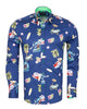 Blue Beach Print Long Sleeve Pure Cotton Shirt-Makrom