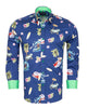 Blue Beach Print Long Sleeve Pure Cotton Shirt-Makrom