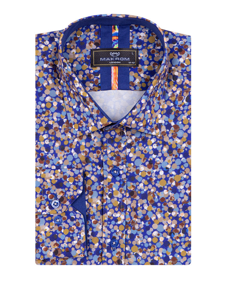 Blue Colourful Ink Print Men's Shirt-Makrom
