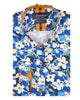 Blue Cosmos Flower Print Shirt with Matching Handkerchief-Makrom