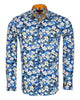 Blue Cosmos Flower Print Shirt with Matching Handkerchief-Makrom