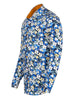 Blue Cosmos Flower Print Shirt with Matching Handkerchief-Makrom