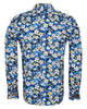 Blue Cosmos Flower Print Shirt with Matching Handkerchief-Makrom