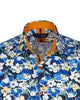 Blue Cosmos Flower Print Shirt with Matching Handkerchief-Makrom