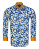 Blue Cosmos Flower Print Shirt with Matching Handkerchief-Makrom