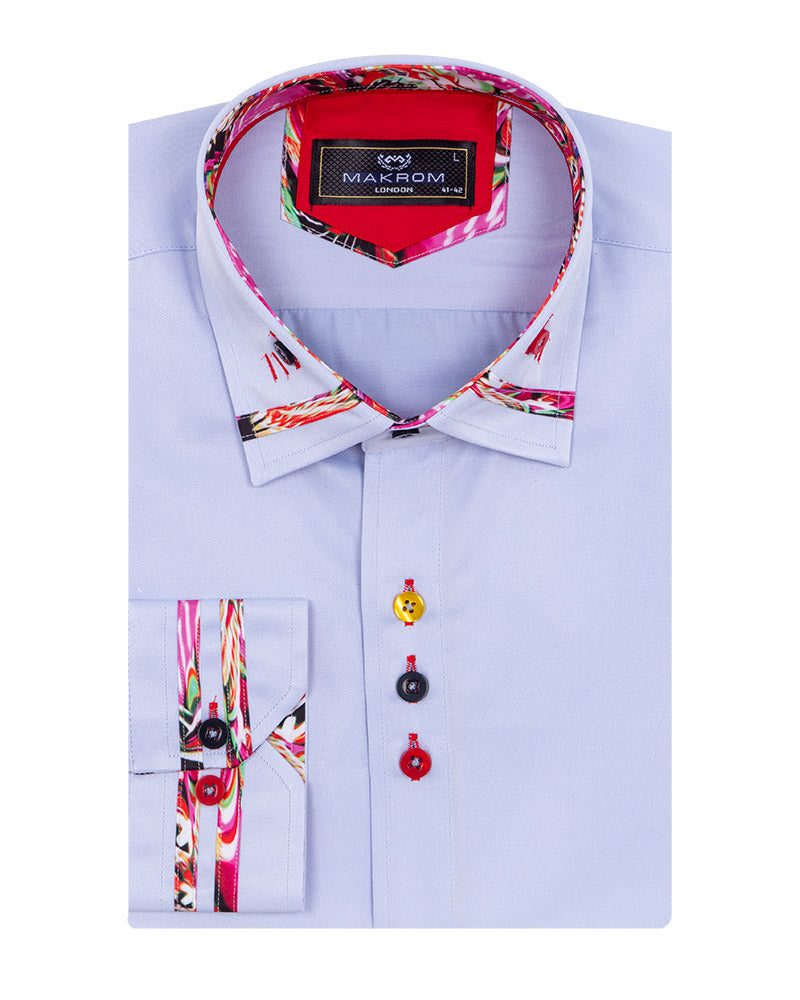 Blue Fashion Shirt with Colourful Collar Tip Design-Makrom