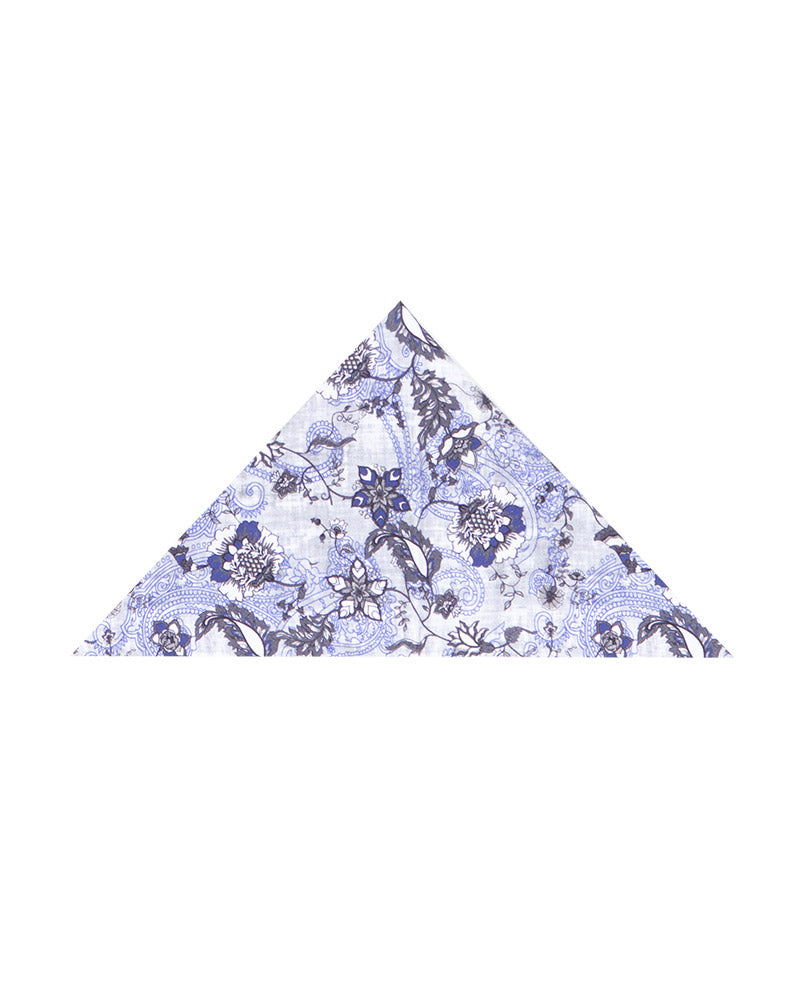Blue Floral Paisley Print Shirt with Matching Handkerchief-Makrom