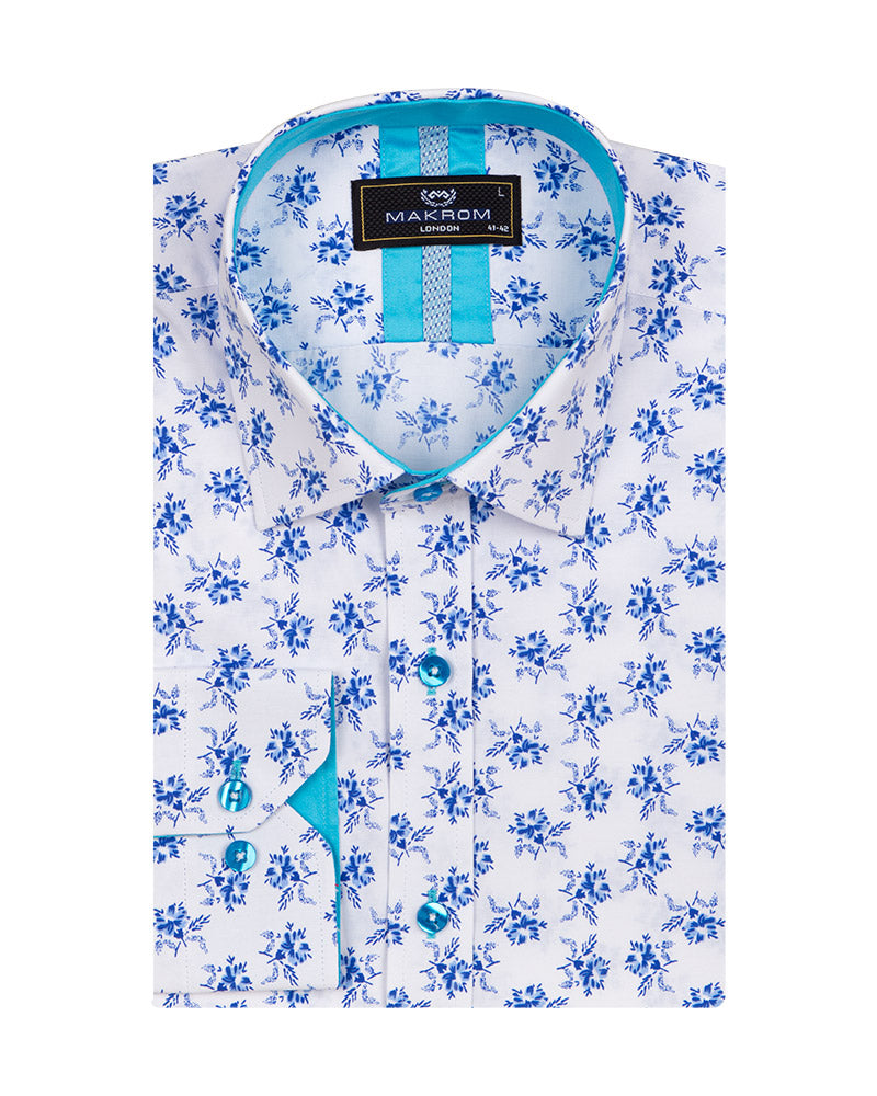 Blue Floral Print Men's Shirt-Makrom